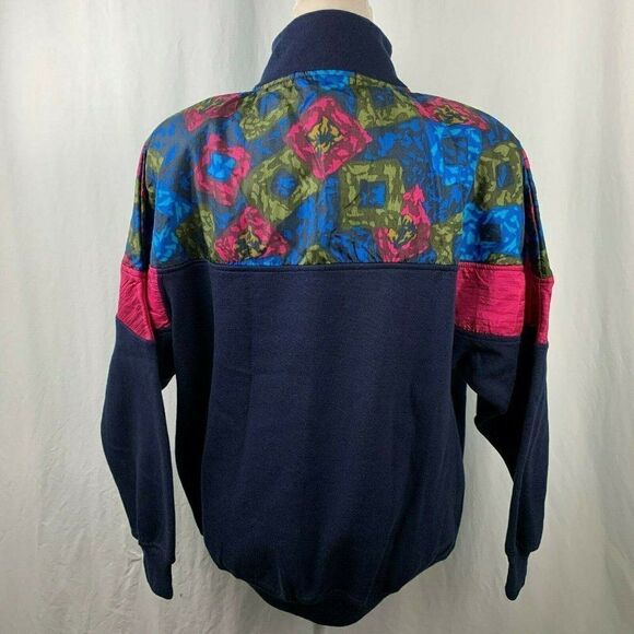 Vintage 80s Sweatshirt Jacket M Navy Blue Half Zip - Picture 3 of 4
